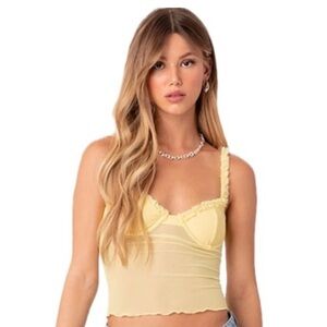 Edikted Mercy Sheer Mesh Bra Tank Top sweetheart ruffled neckline Medium NWT